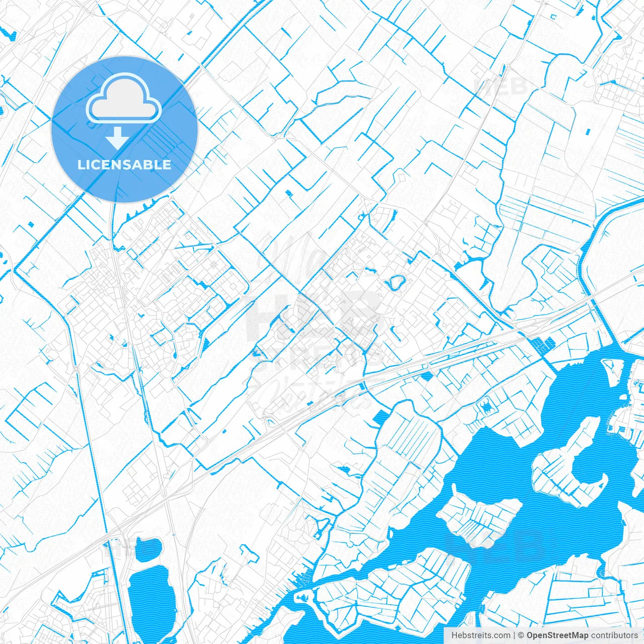 Teylingen, Netherlands PDF vector map with water in focus