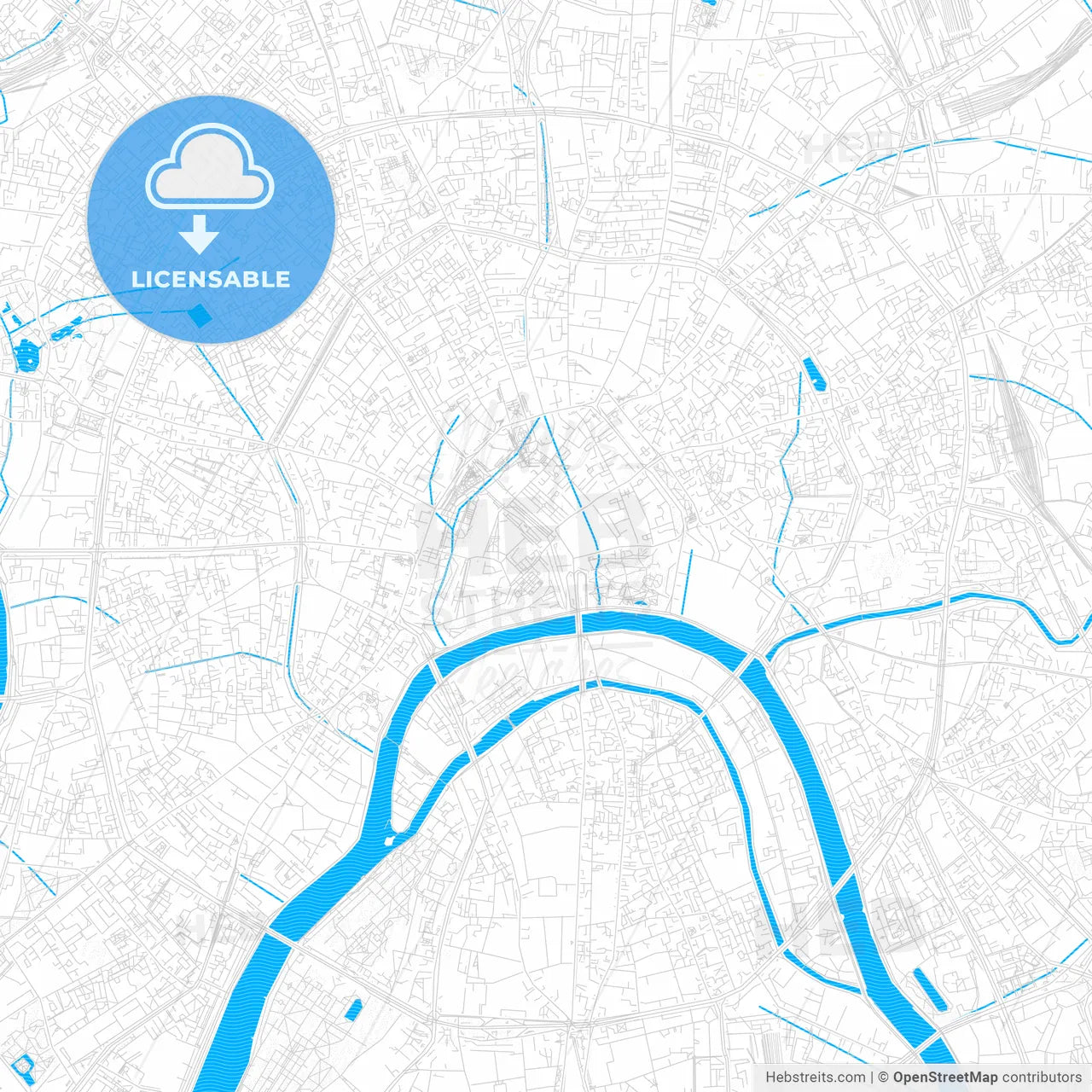 Moscow, Russia PDF vector map with water in focus