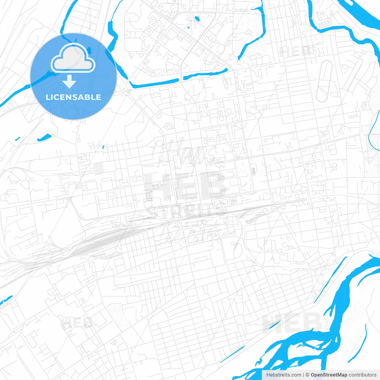 Abakan, Russia PDF vector map with water in focus