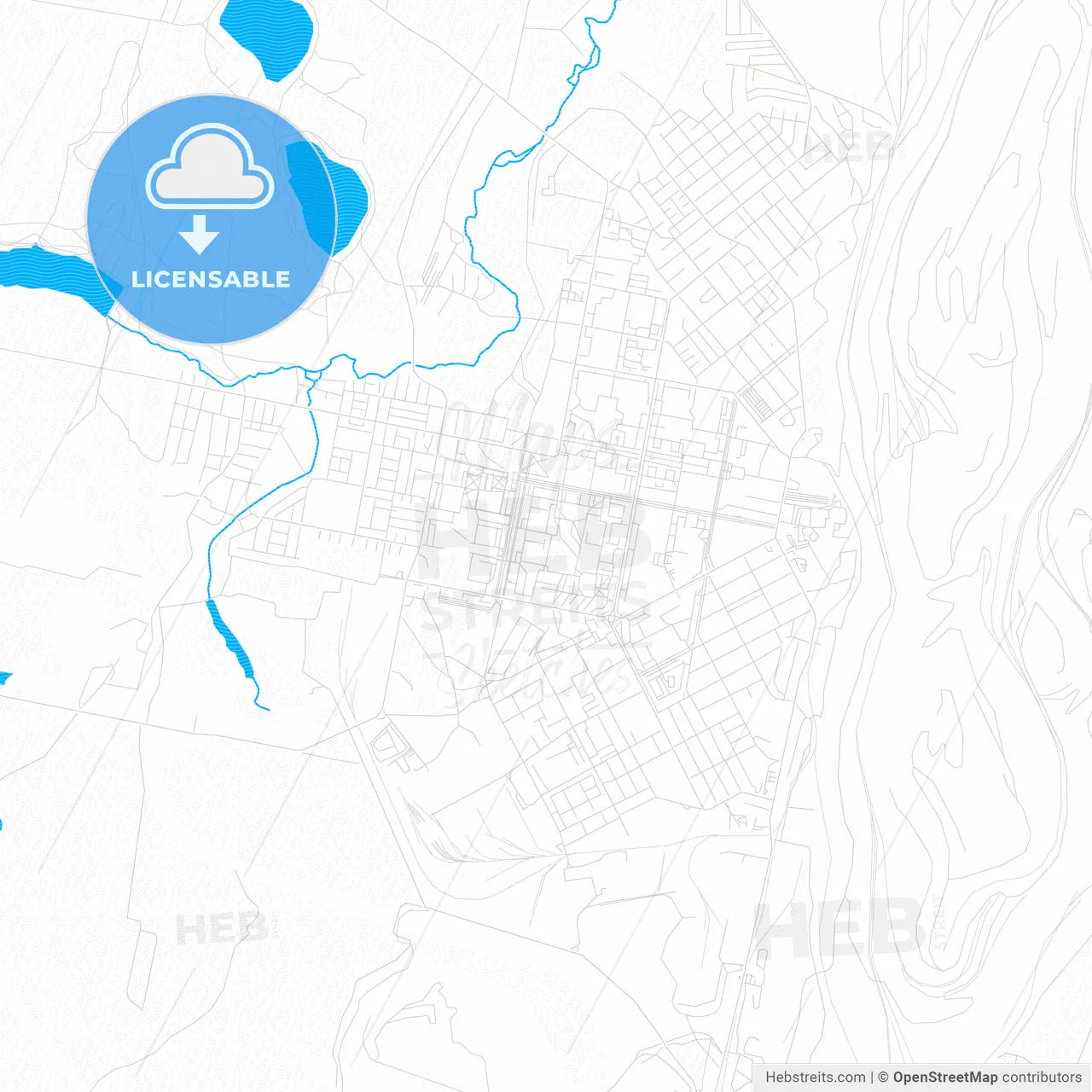 Asbest, Russia PDF vector map with water in focus