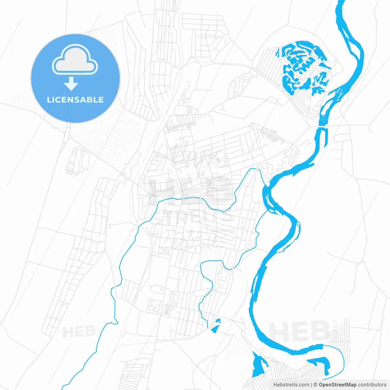 Meleuz, Russia PDF vector map with water in focus