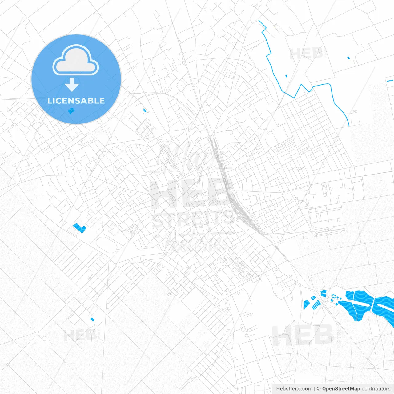 Subotica, Serbia PDF vector map with water in focus