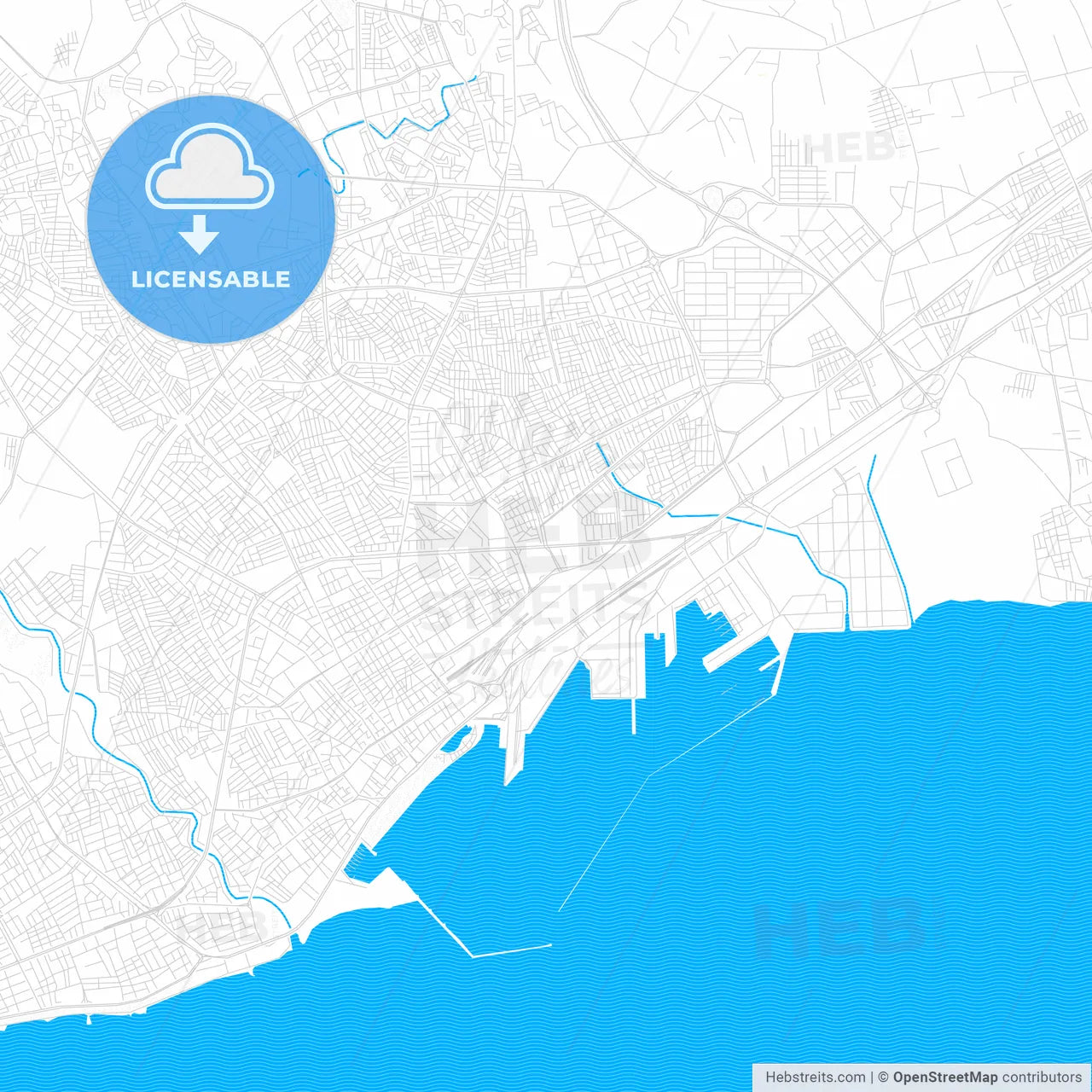 Mersin, Turkey PDF vector map with water in focus