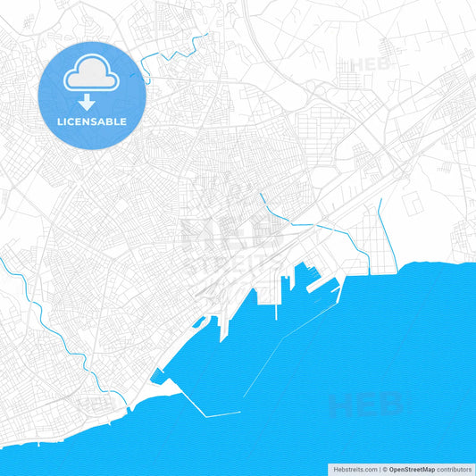 Mersin, Turkey PDF vector map with water in focus