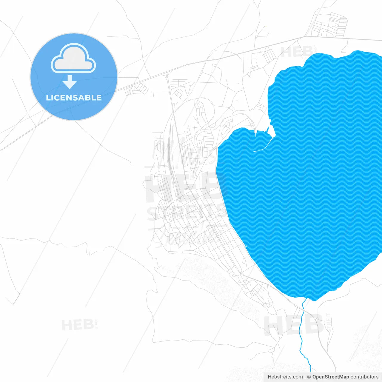 Tatvan, Turkey PDF vector map with water in focus
