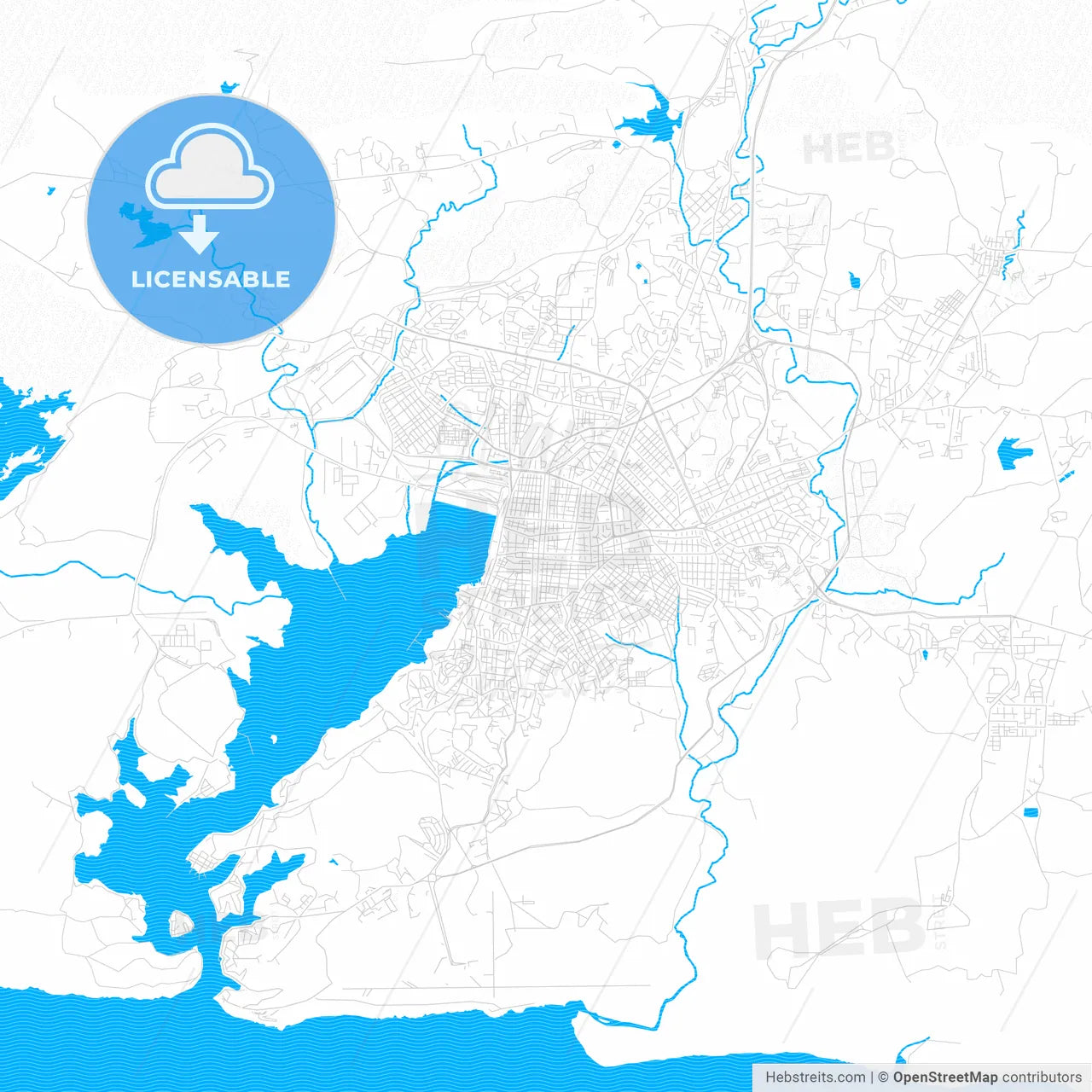 Santiago de Cuba, Cuba PDF vector map with water in focus