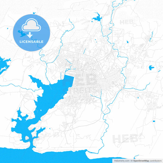 Santiago de Cuba, Cuba PDF vector map with water in focus