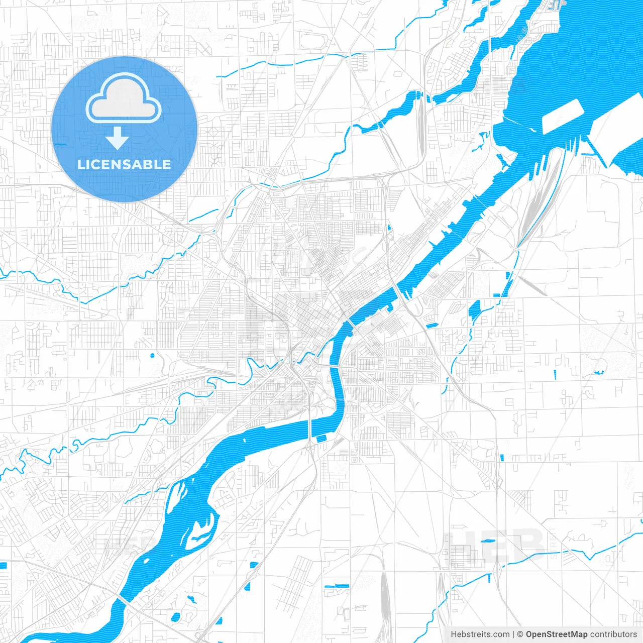 Toledo, Ohio, United States, PDF vector map with water in focus