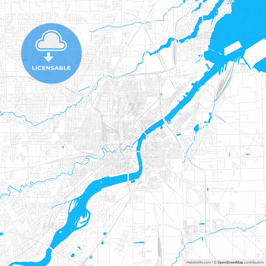 Toledo, Ohio, United States, PDF vector map with water in focus