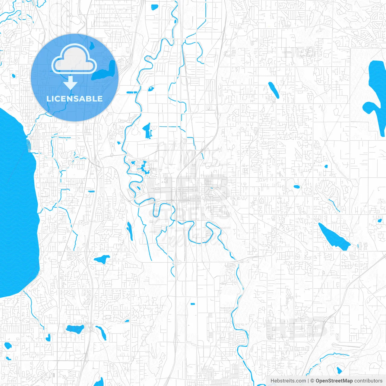 Kent, Washington, United States, PDF vector map with water in focus