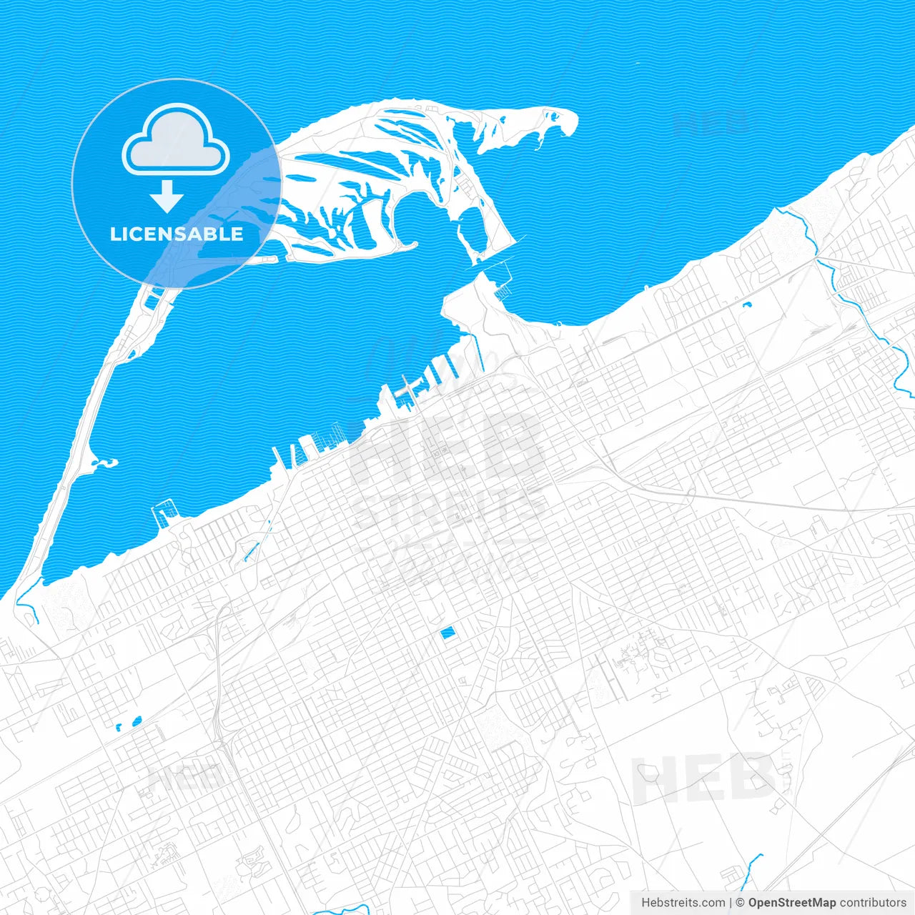 Erie, Pennsylvania, United States, PDF vector map with water in focus