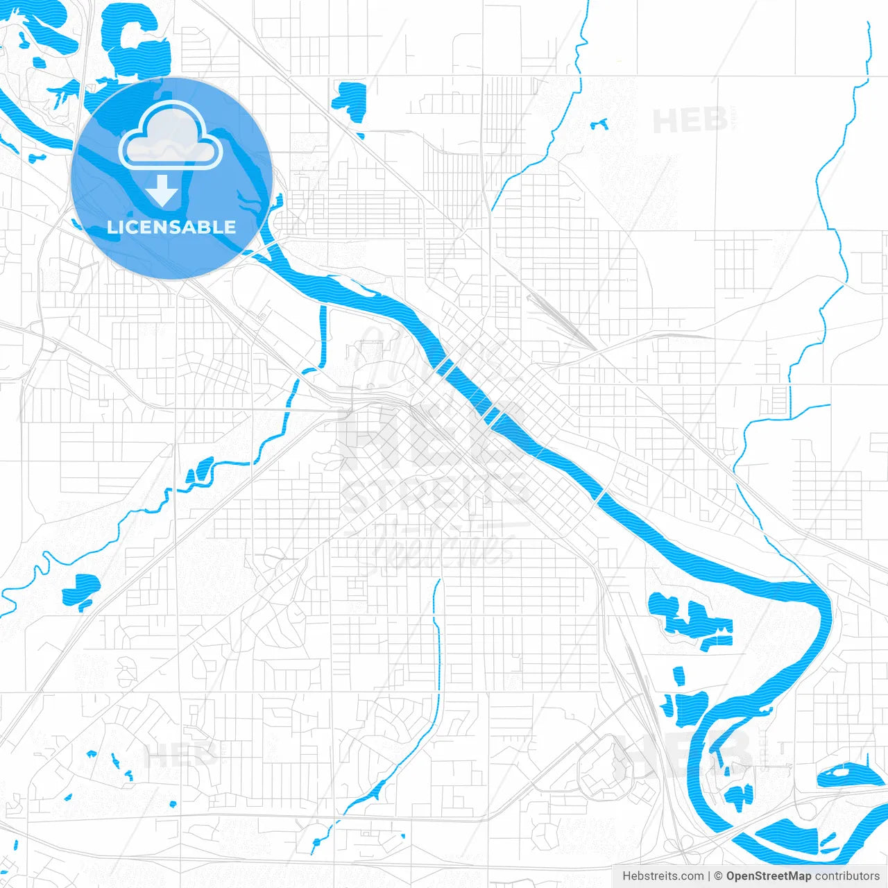 Waterloo, Iowa, United States, PDF vector map with water in focus
