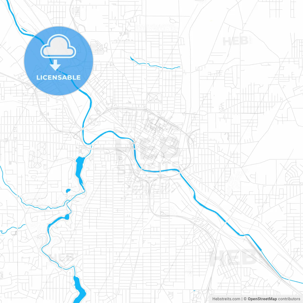 Youngstown, Ohio, United States, PDF vector map with water in focus
