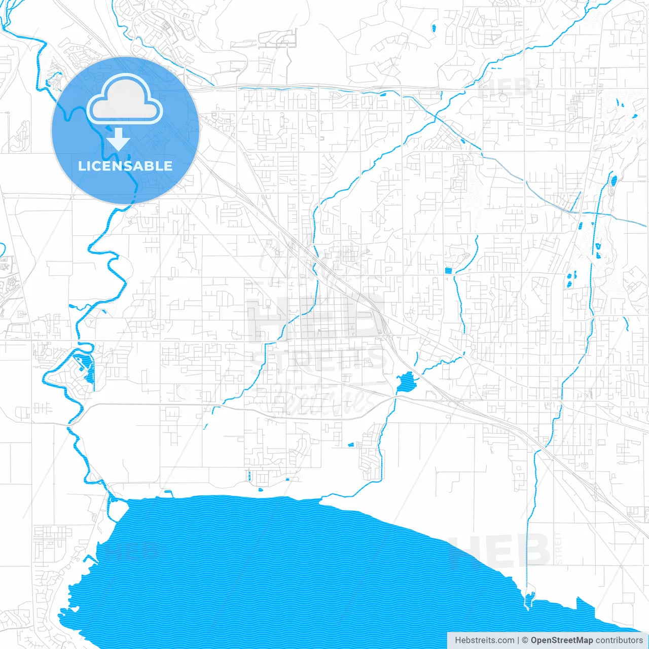 Lehi, Utah, United States, PDF vector map with water in focus