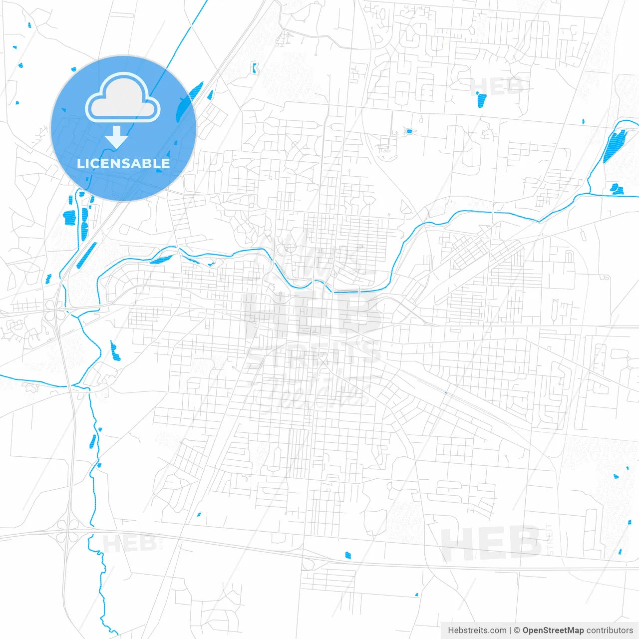 Springfield, Ohio, United States, PDF vector map with water in focus