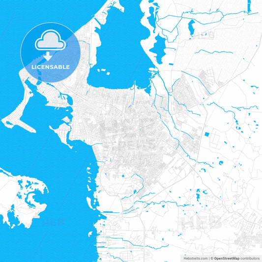 Cartagena, Colombia PDF vector map with water in focus