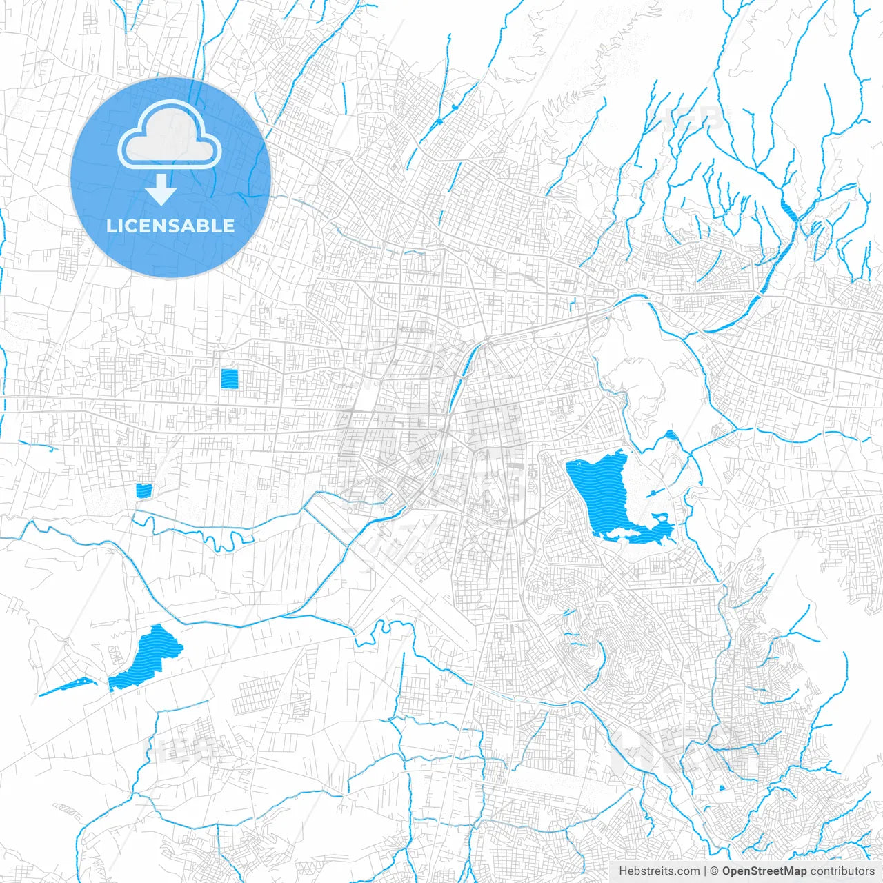 Cochabamba, Bolivia PDF vector map with water in focus