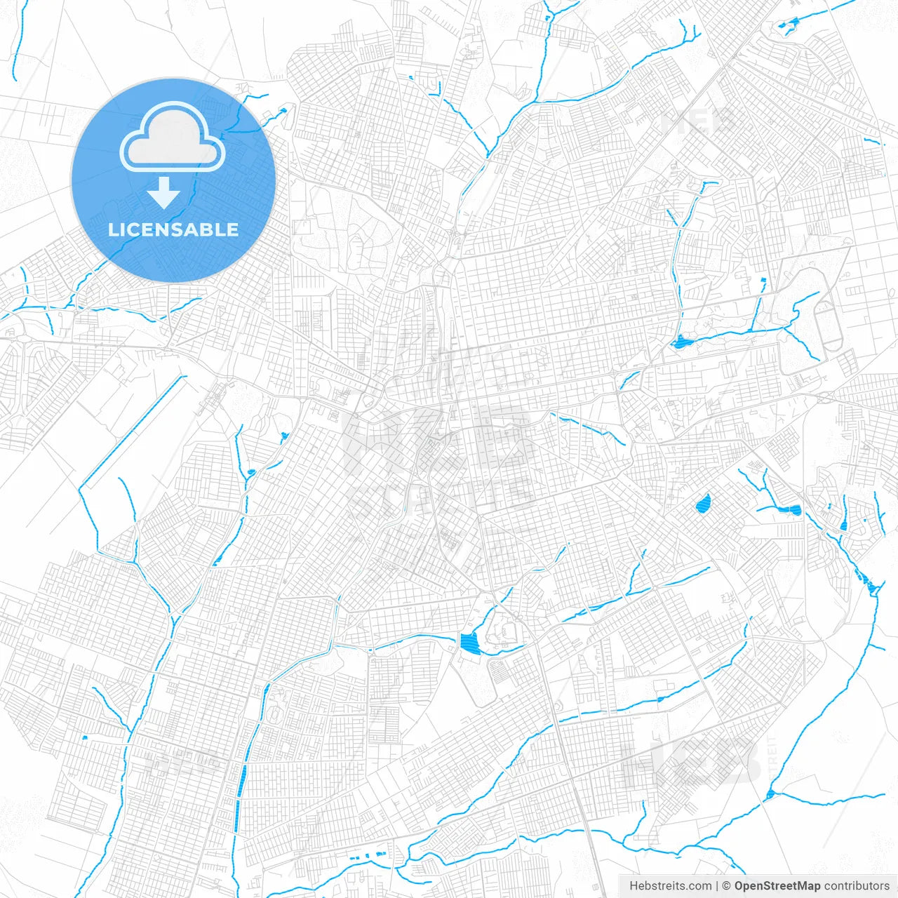 Campo Grande, Brazil PDF vector map with water in focus