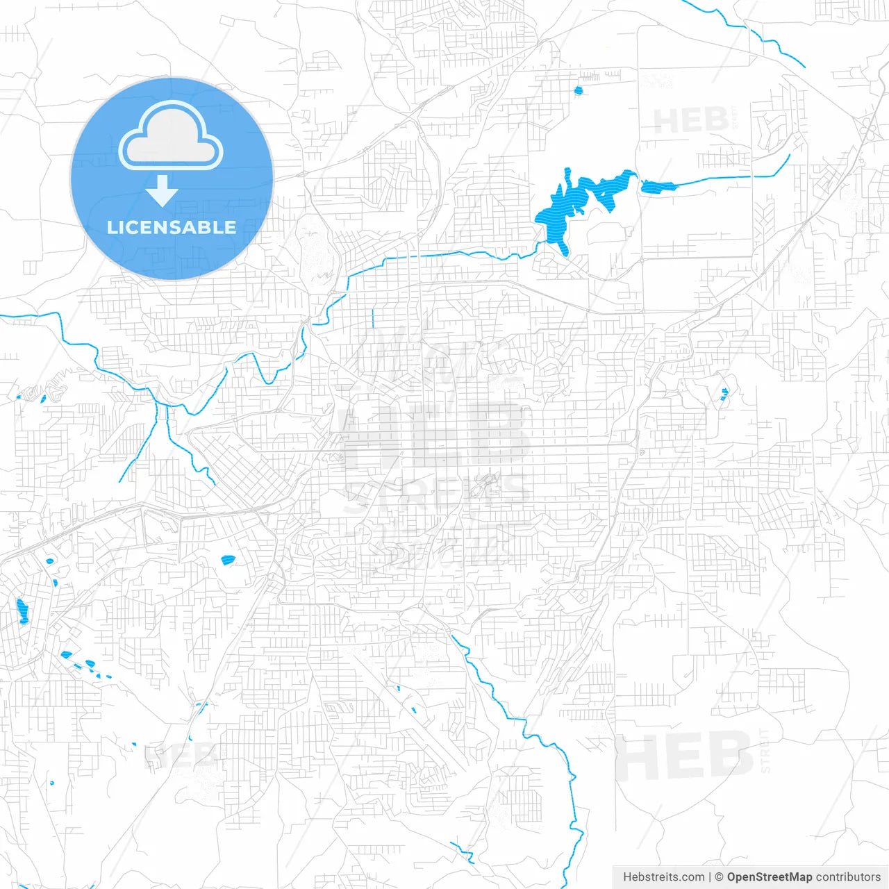 Caxias do Sul, Brazil PDF vector map with water in focus