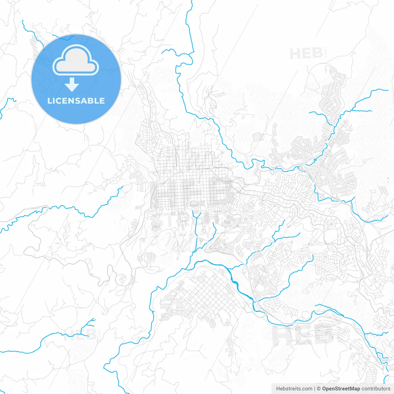 Manizales, Colombia PDF vector map with water in focus