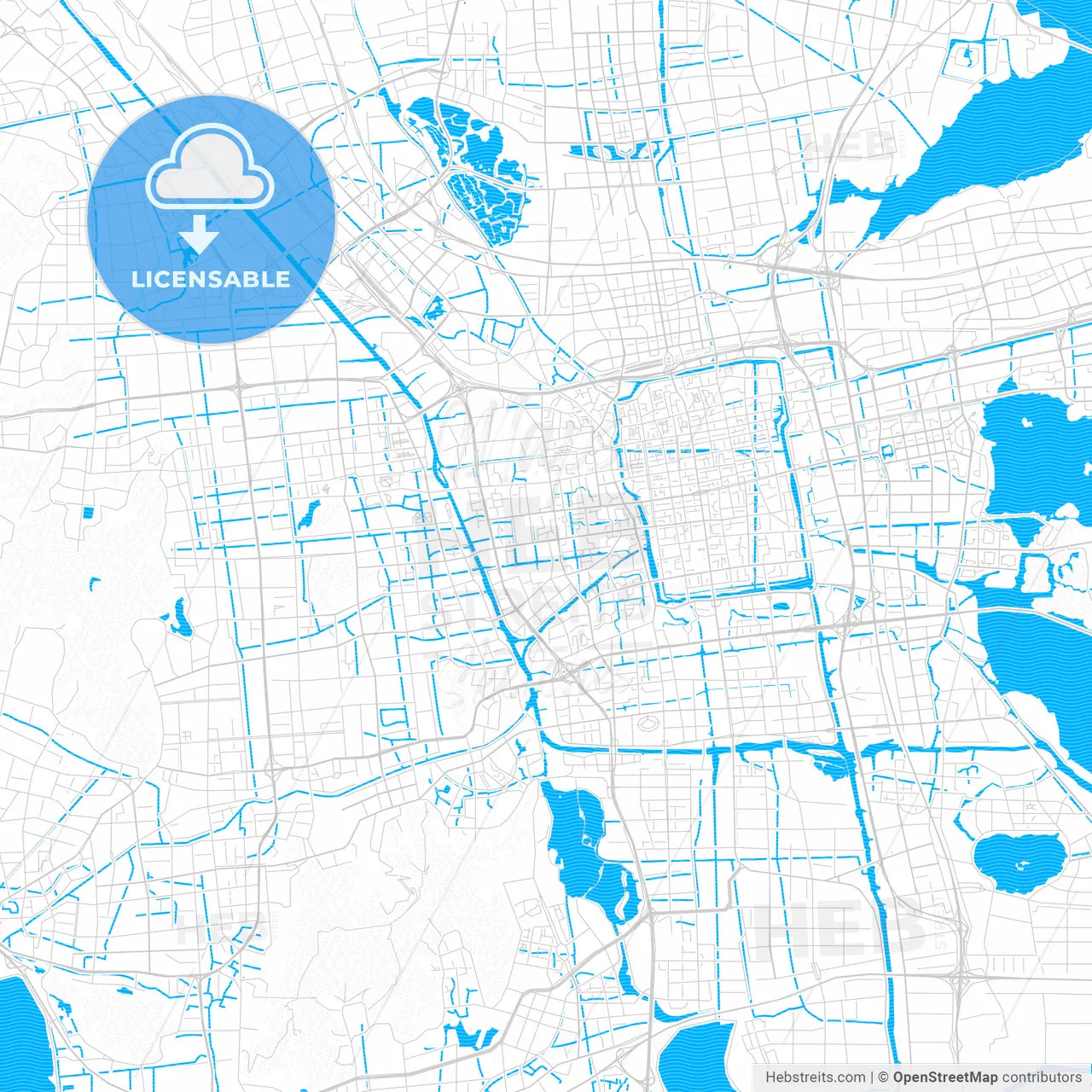 Suzhou, China PDF vector map with water in focus