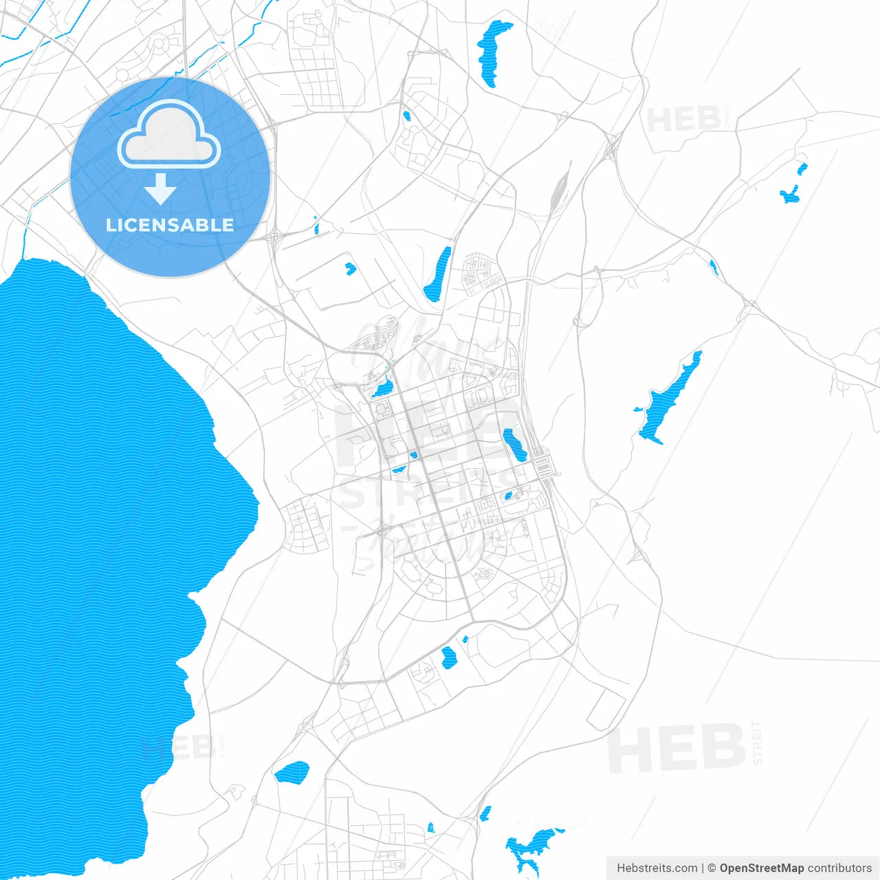 Kunming, China PDF vector map with water in focus