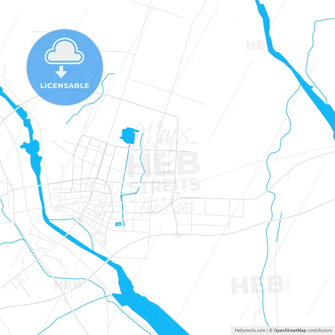 Pizhou, China PDF vector map with water in focus