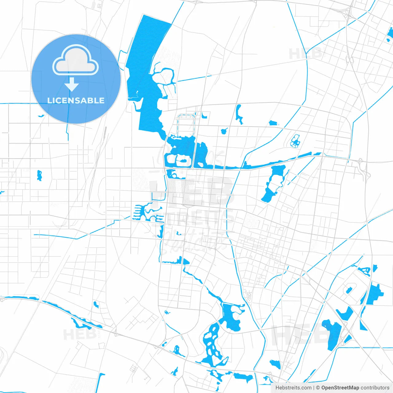 Yinchuan, China PDF vector map with water in focus