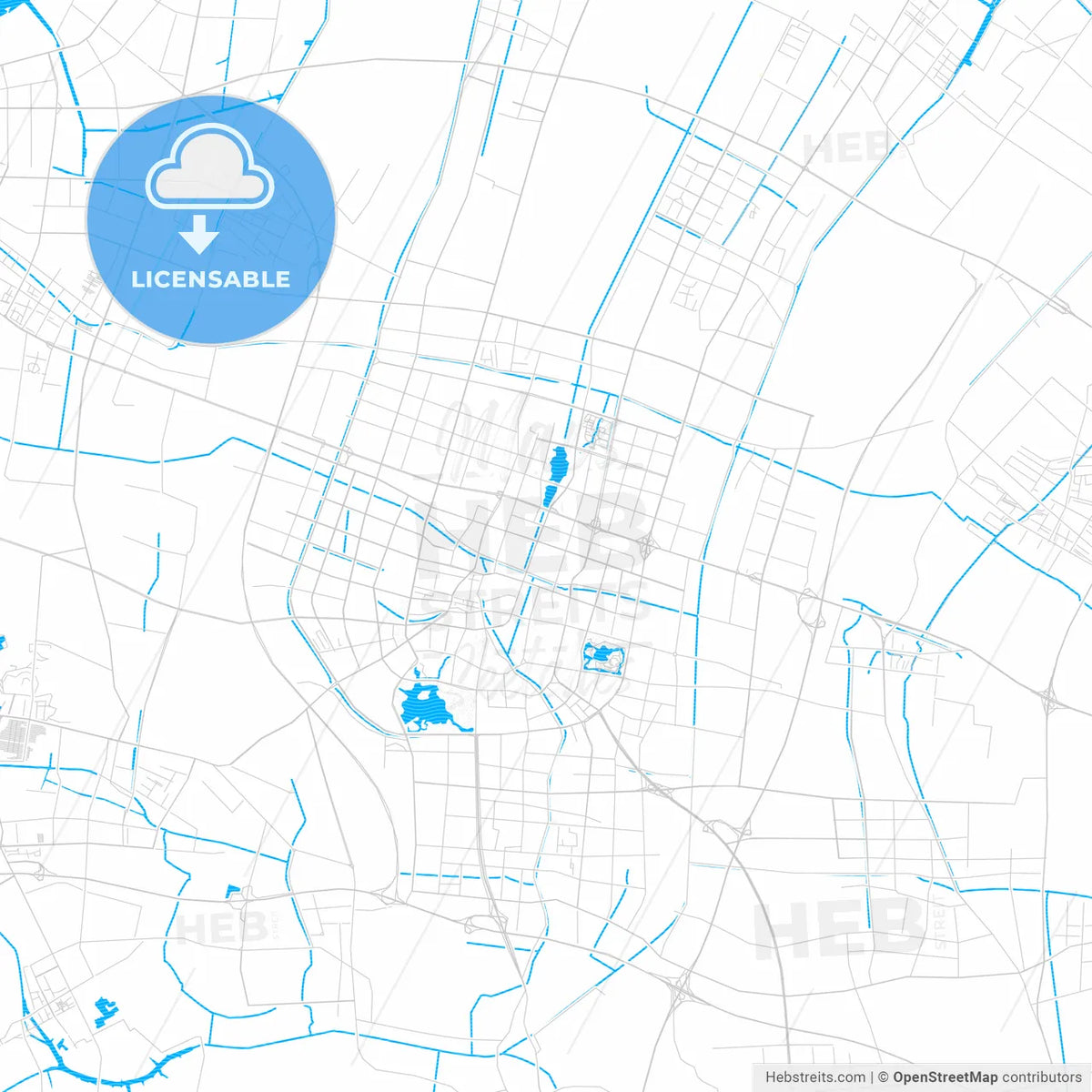 Zhangjiagang, China PDF vector map with water in focus