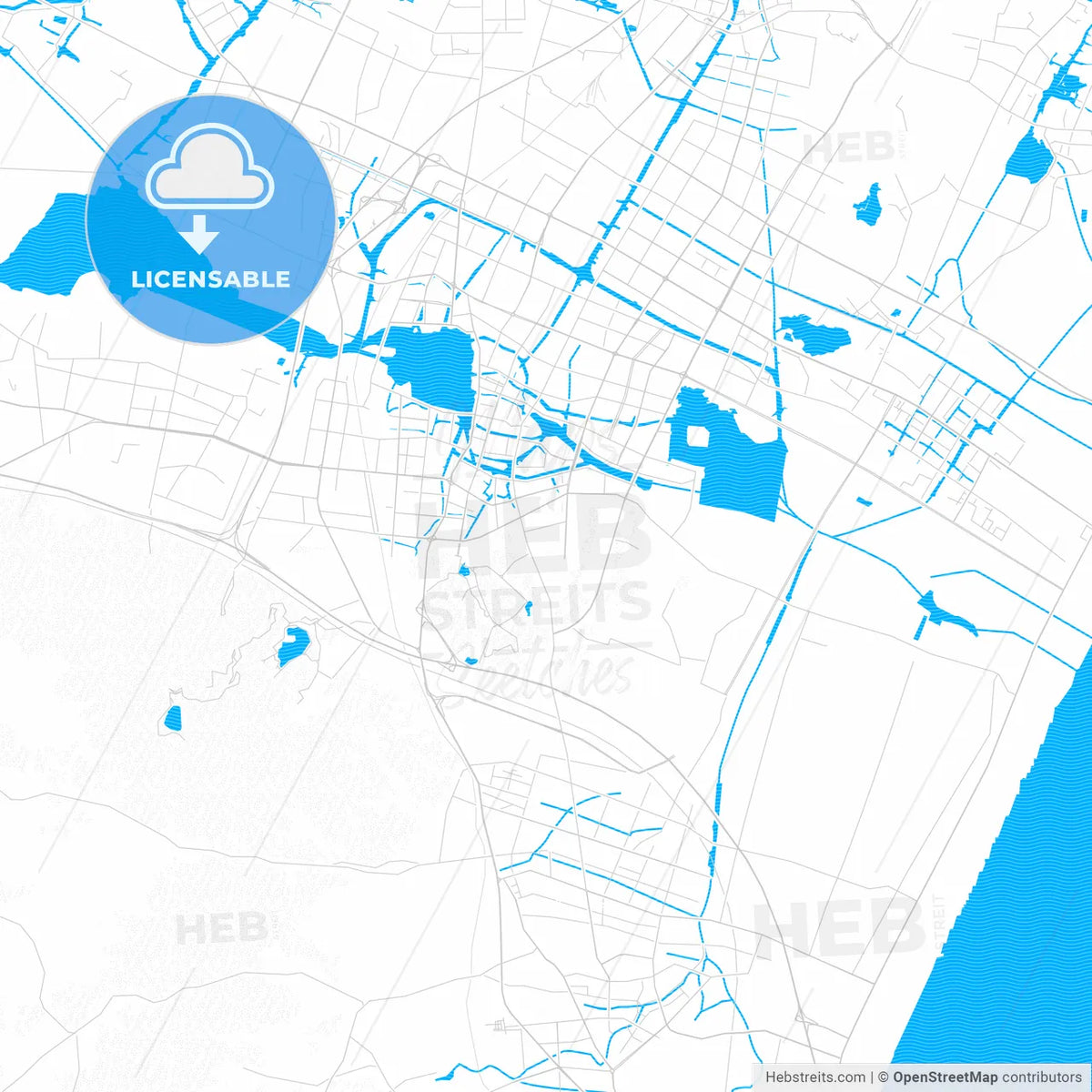 Yixing, China PDF vector map with water in focus