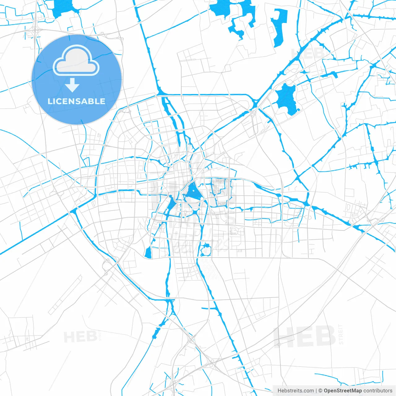 Jiaxing, China PDF vector map with water in focus