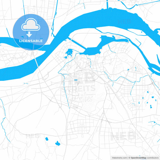 Zhenjiang, China PDF vector map with water in focus
