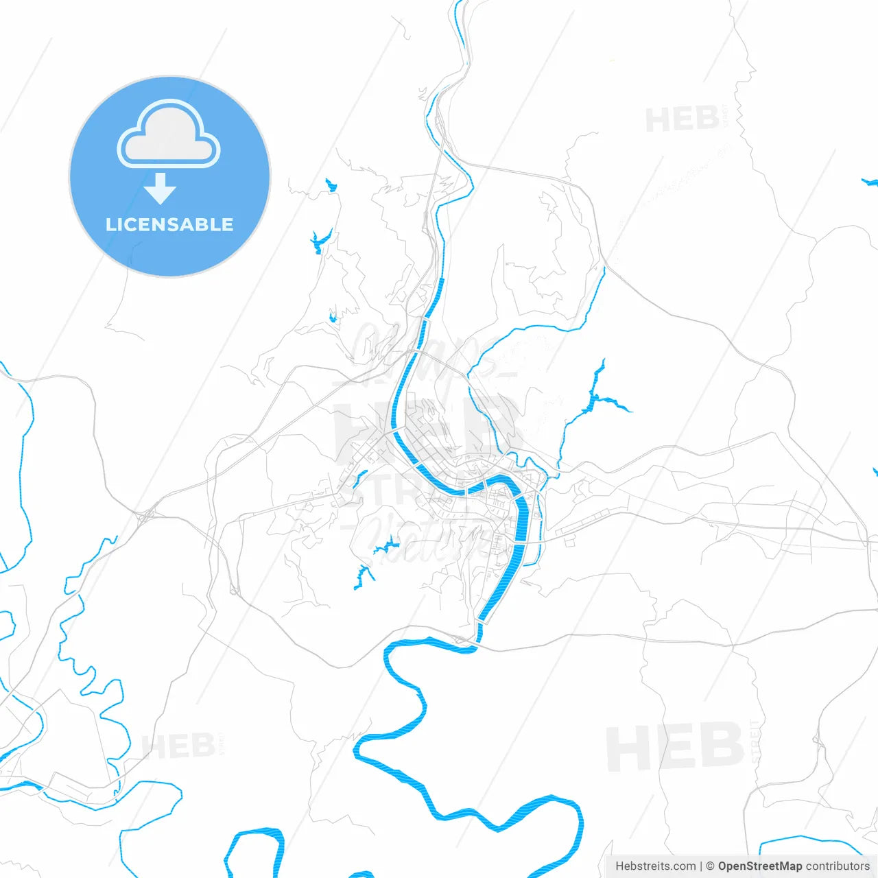 Bazhong, China PDF vector map with water in focus
