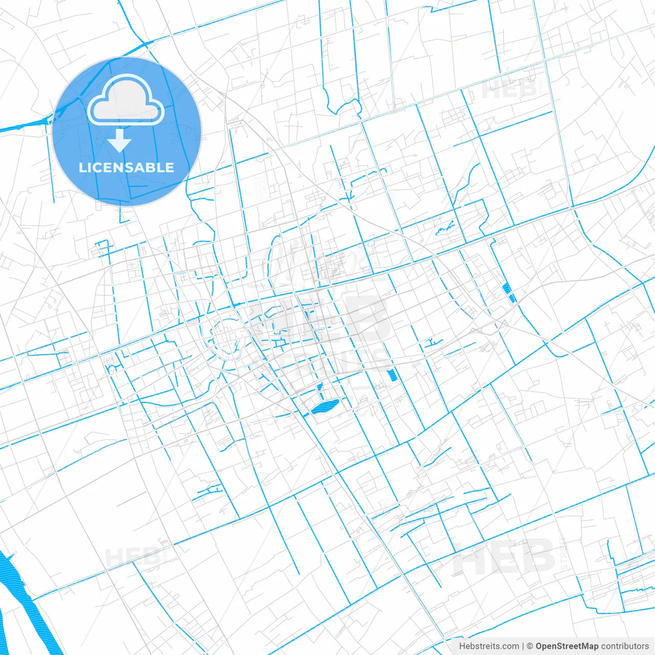 Taixing, China PDF vector map with water in focus