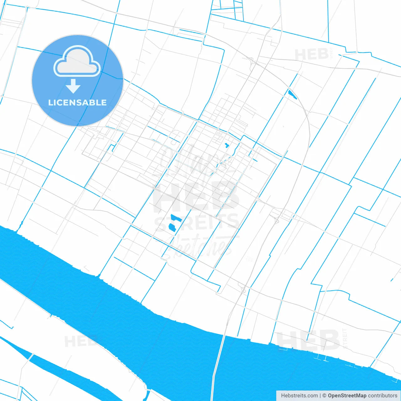 Qidong, China PDF vector map with water in focus