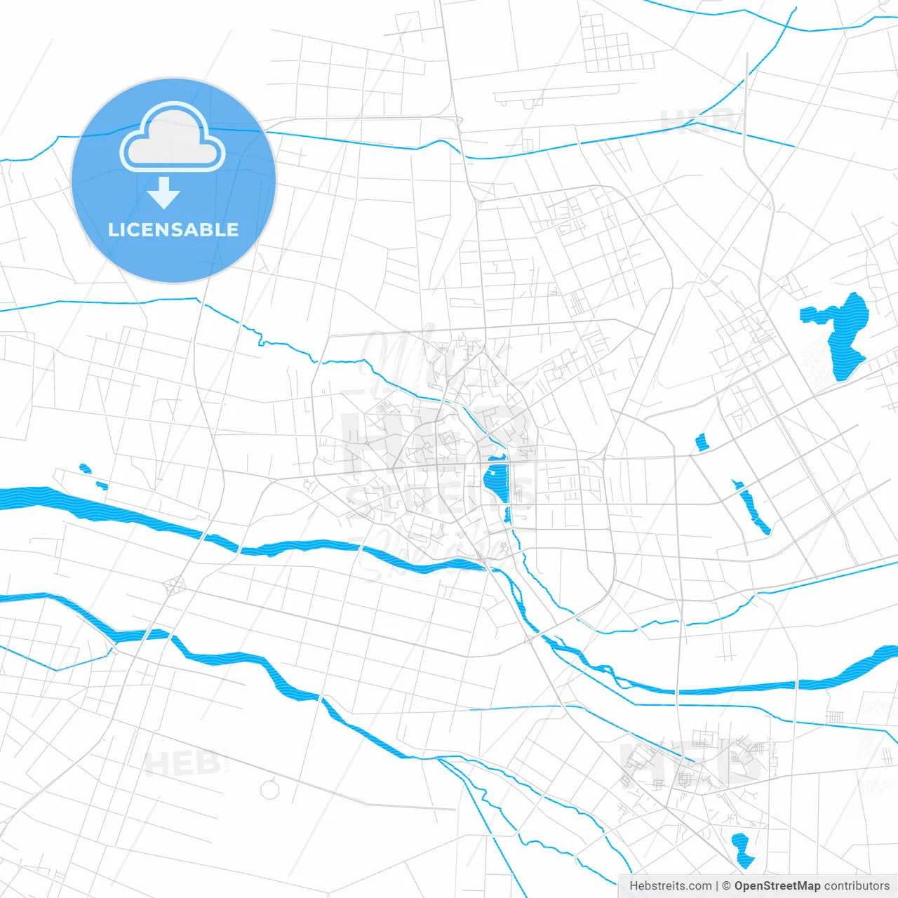Kashgar, China PDF vector map with water in focus