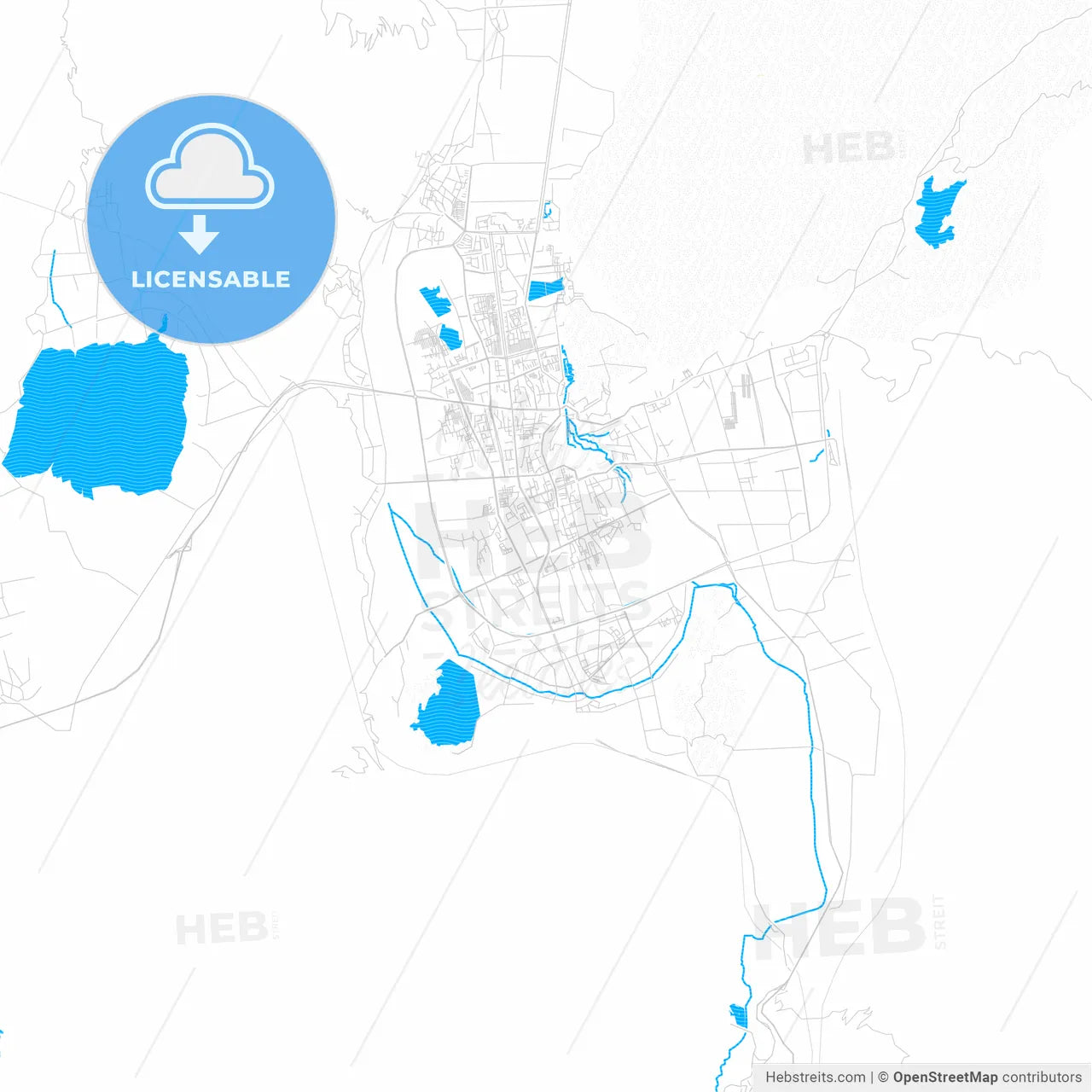 Lijiang, China PDF vector map with water in focus