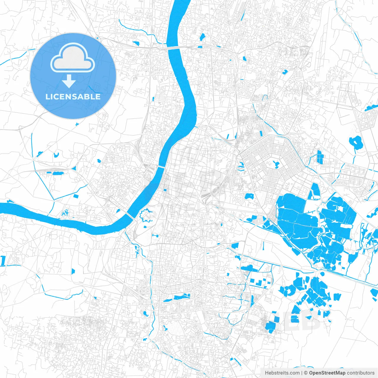 Kolkata, India PDF vector map with water in focus