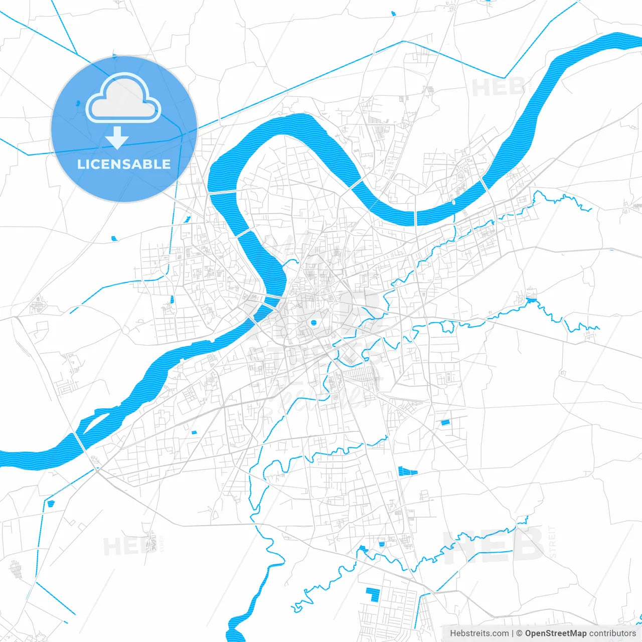 Surat, India PDF vector map with water in focus