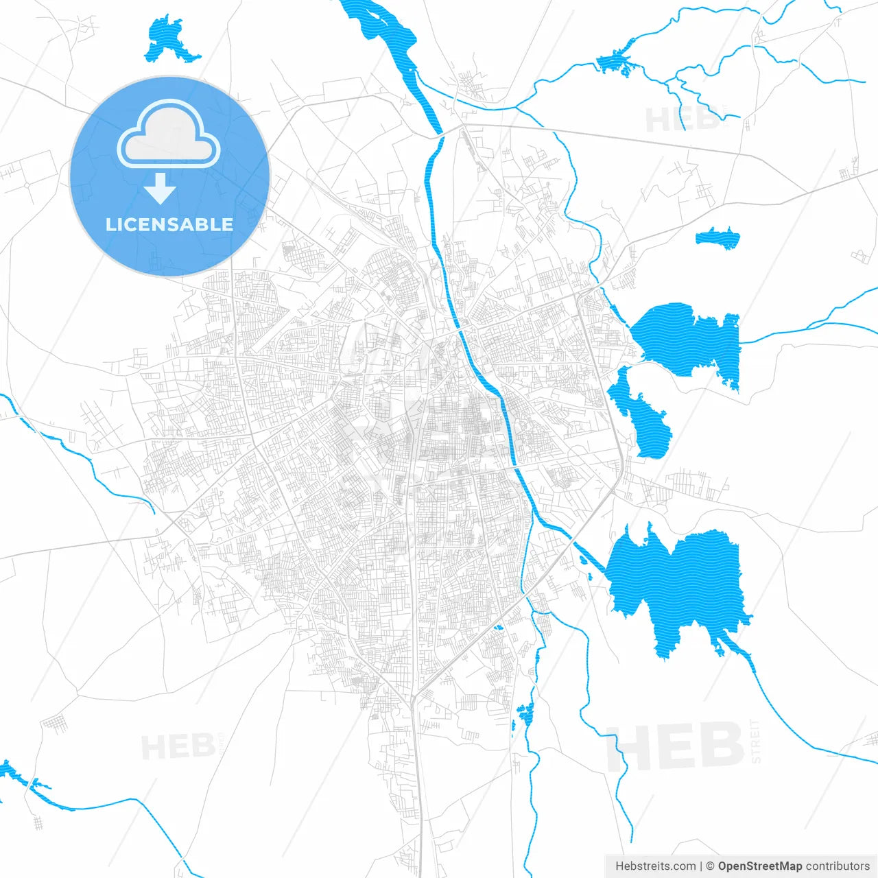 Rajkot, India PDF vector map with water in focus