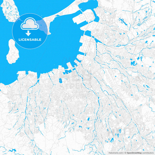 Fukuoka, Japan PDF vector map with water in focus