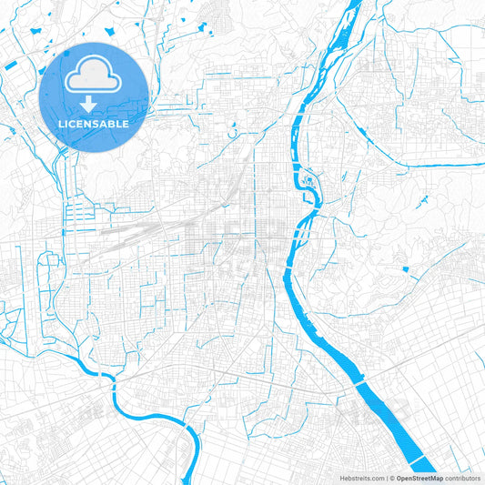 Okayama, Japan PDF vector map with water in focus