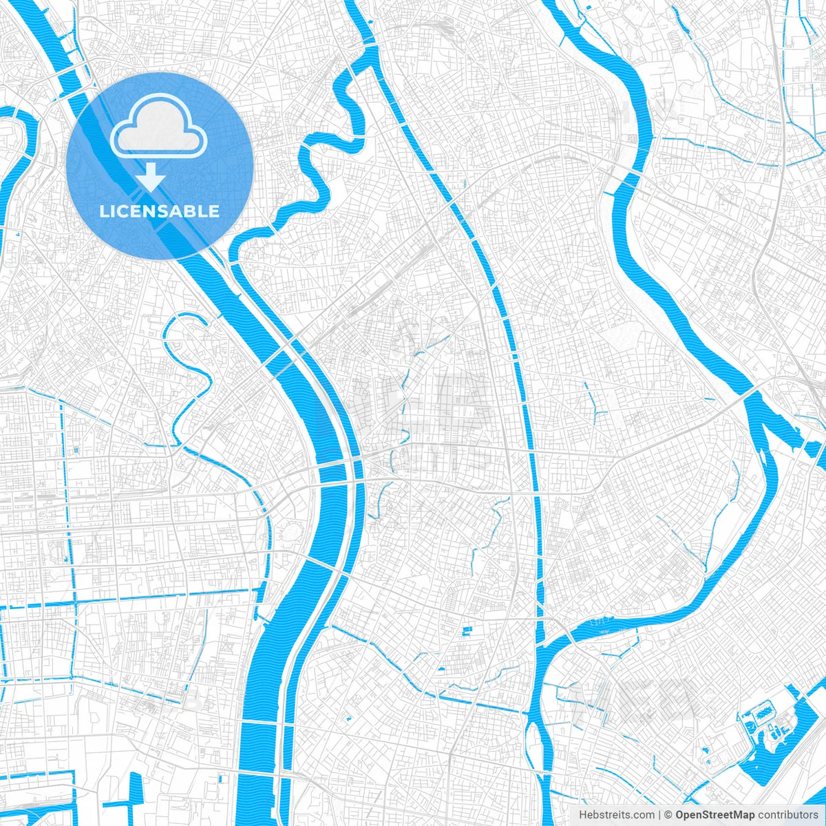 Edogawa, Japan PDF vector map with water in focus