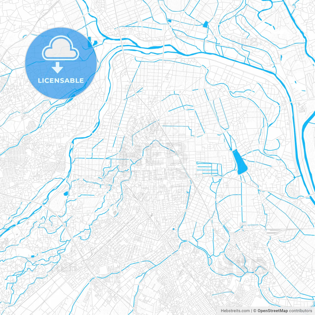Kawagoe, Japan PDF vector map with water in focus