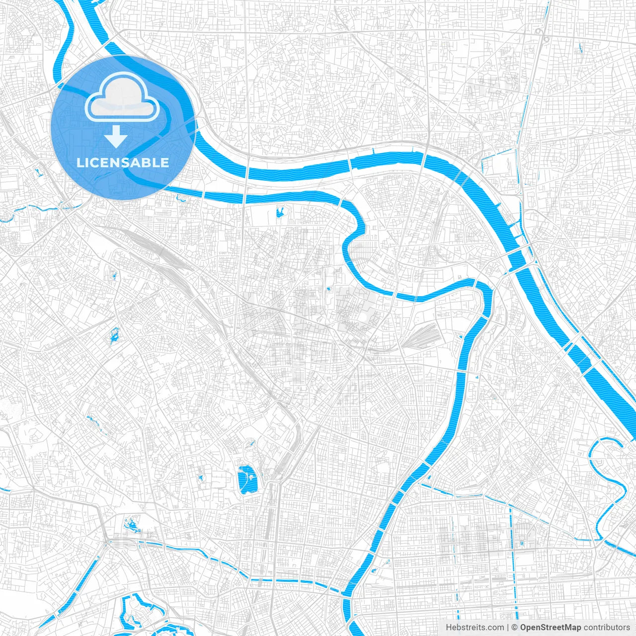 Arakawa, Japan PDF vector map with water in focus