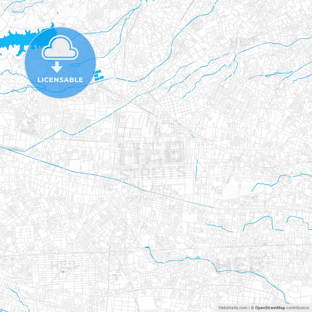 Kodaira, Japan PDF vector map with water in focus