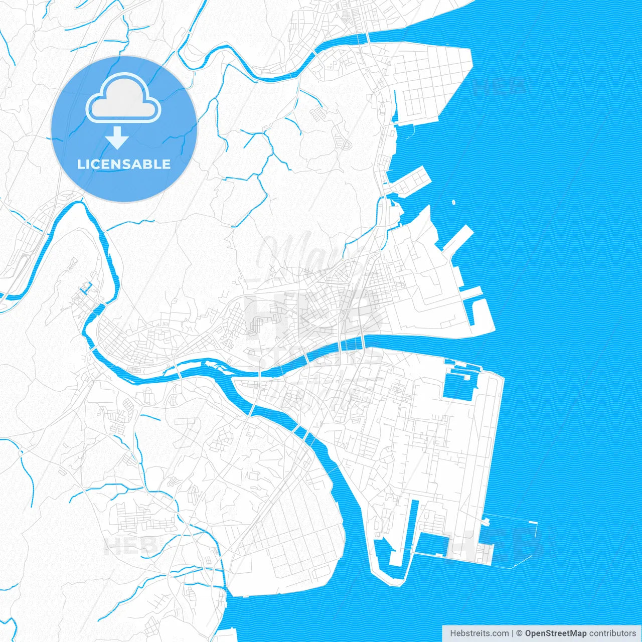 Iwakuni, Japan PDF vector map with water in focus