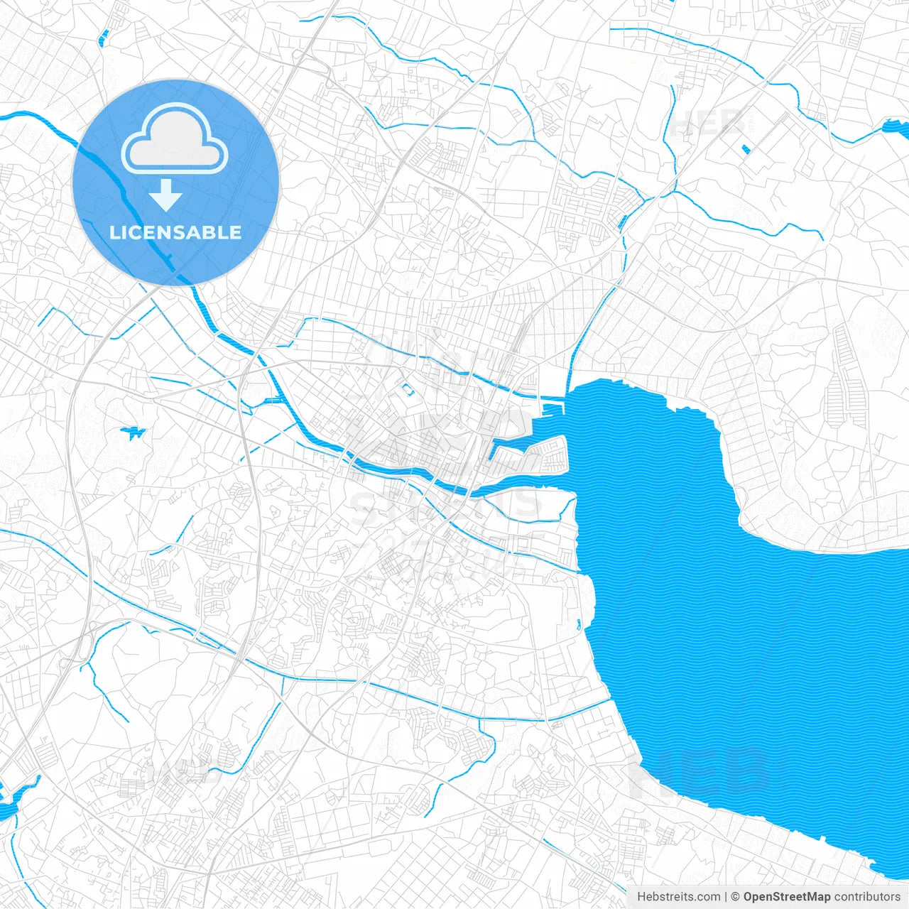Tsuchiura, Japan PDF vector map with water in focus