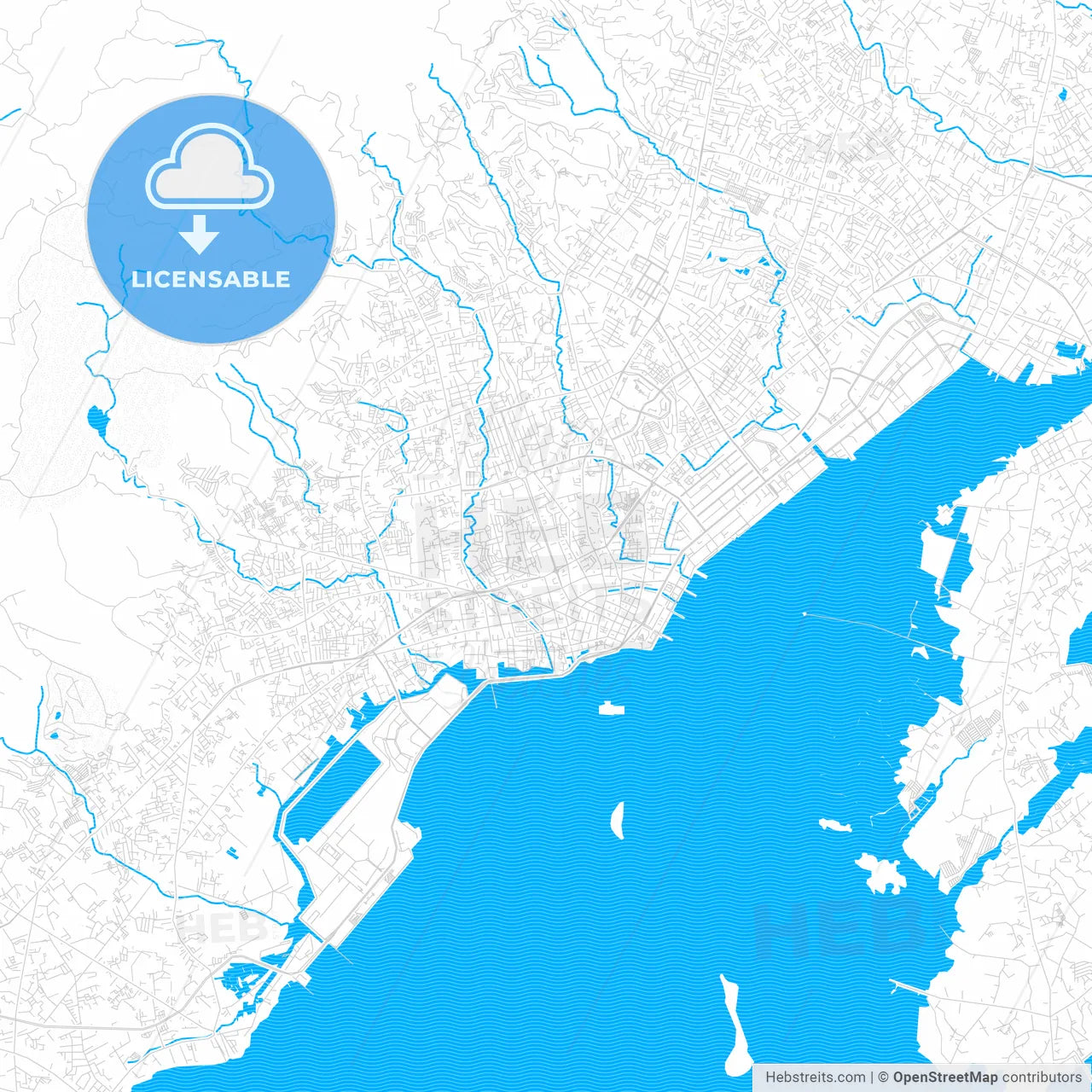 Cebu City, Philippines PDF vector map with water in focus