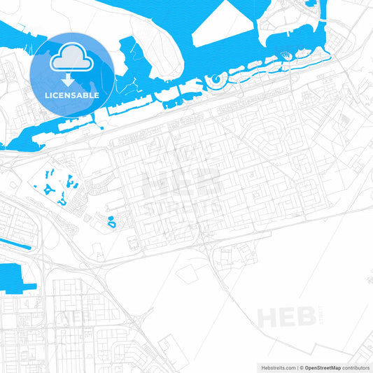 Khalifah A City, United Arab Emirates PDF vector map with water in focus